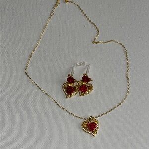 Elegant Gold and Red Heart Jewelry Set